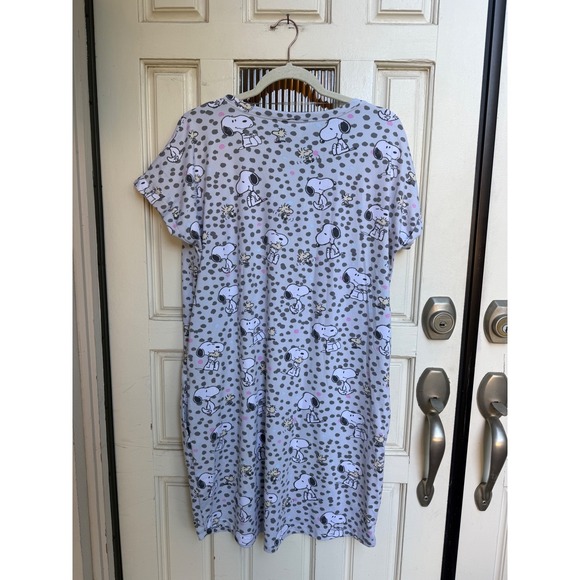 Munki Munki Peanuts Snoopy Print Sleep Shirt Nightgown Pajama Dress Size Large - Picture 2 of 5